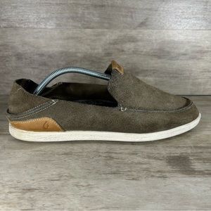 OkuKai Nalukai Kala Slip On Leather Boat Shoe Gray Brown Men 11.5
